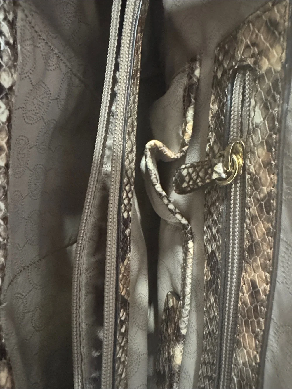 Michael Kors Tan and Brown Snake-Print Leather Tote